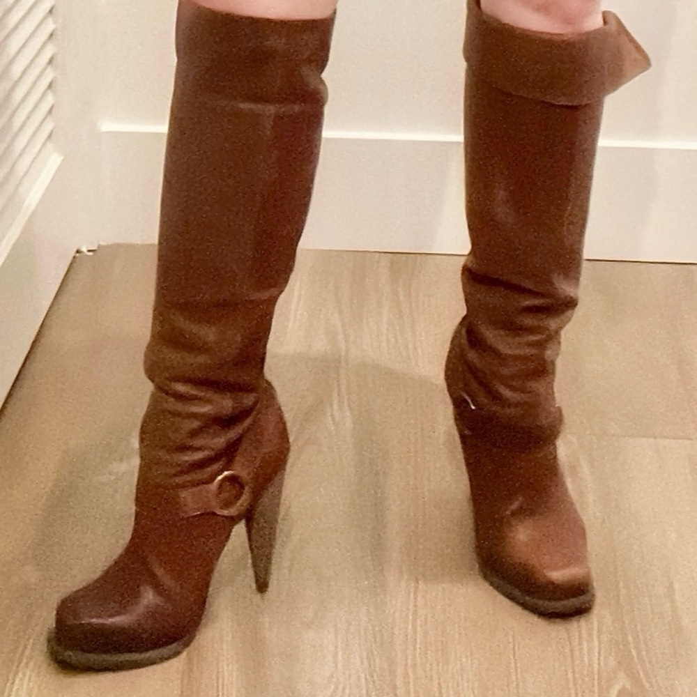 Brown Leather Knee High Boots - Picture 5 of 16